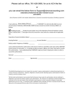 Consumer Authorization for Direct Payment via ACH