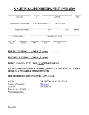 NJ National Guard Bear Hunting Permit Application