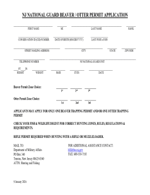 NJ National Guard Beaver Otter Permit Application