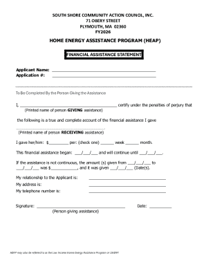 Home Energy Assistance Program Financial Statement