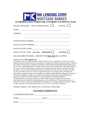 ACH Debit Payment Authorization Form
