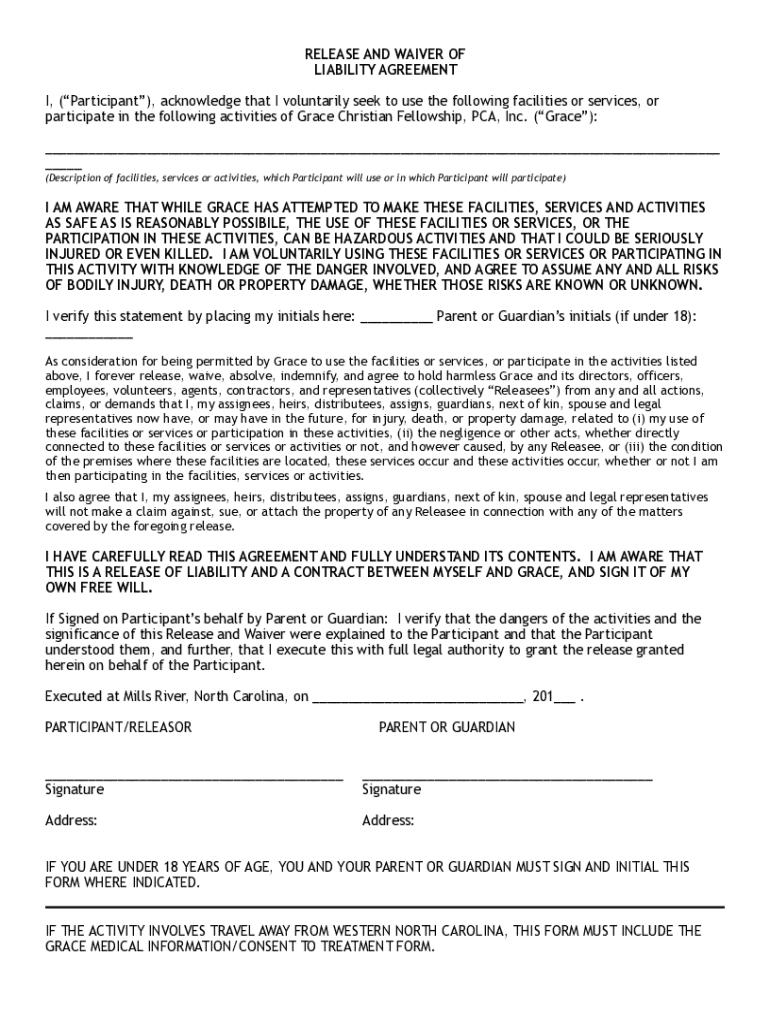 Release and Waiver of Liability Agreement - Blank Fillable Template ...