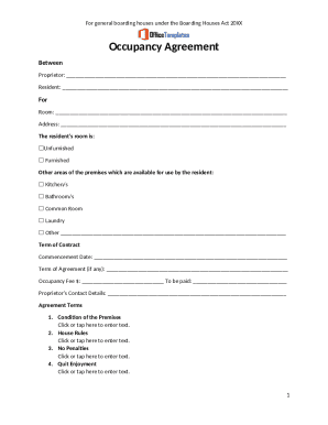 Boarding House Occupancy Agreement