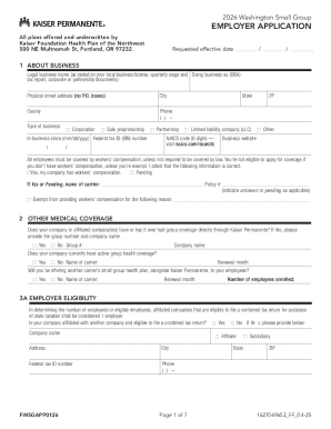 2026 Washington Small Group Employer Application