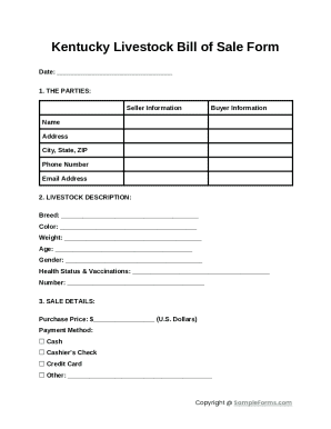 Kentucky Livestock Bill of Sale Form