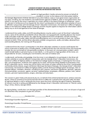Georgia Driver’s Education Consent and Waiver Form