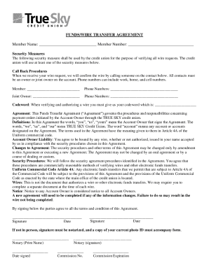 Funds Wire Transfer Agreement