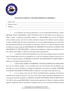 Waiver of Liability and Hold Harmless Agreement