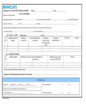 Barclays Bank RTGS/NEFT/Internal Transfer Form