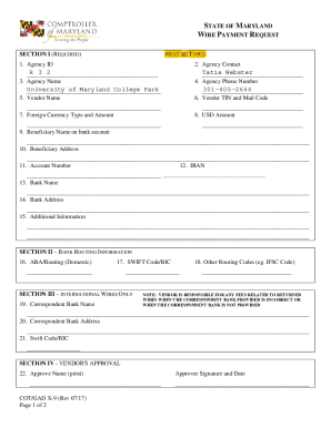 Maryland Wire Payment Request