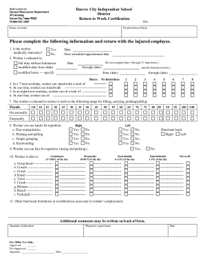 Return to Work Certification