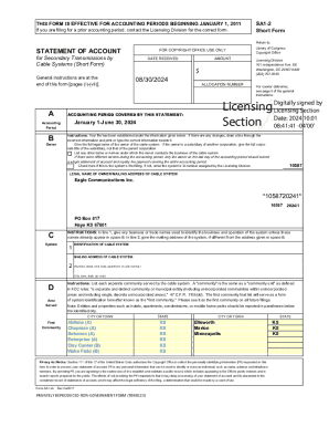 Statement of Account for Secondary Transmissions by Cable Systems