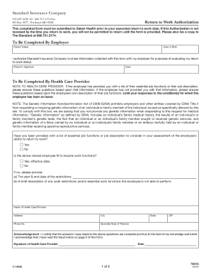 Return to Work Authorization Form