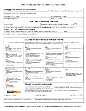 Stay-at-Work/Return-to-Work Planning Form