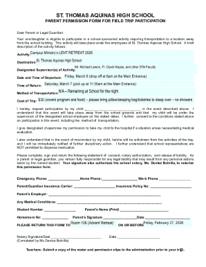 Parent Permission Form for Field Trip Participation