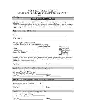 Westfield State University Deferment Request Form