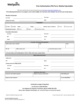 Prior Authorization Form for Medical Injectables