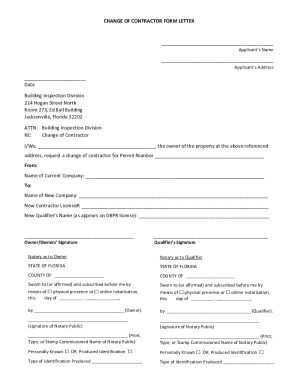 Change of Contractor Form Letter