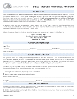 AFTRA Retirement Fund Direct Deposit Authorization Form
