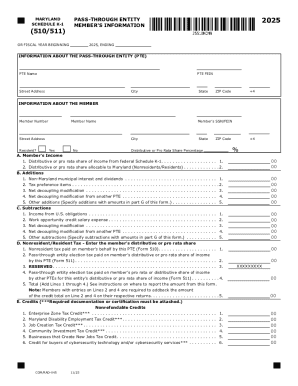 Maryland Pass-Through Entity Schedule K-1 2025