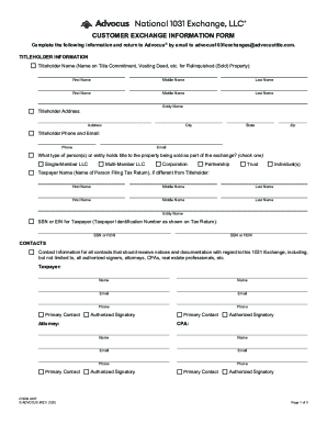 Customer Exchange Information Form