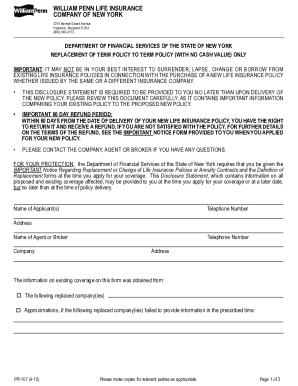 Life Insurance Policy Replacement Disclosure