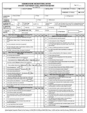 Spa/Hot Tub/Therapy Pool Sanitation Report