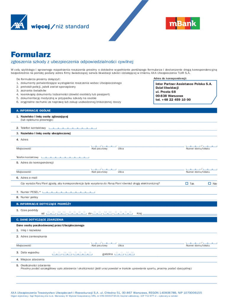 AXA Civil Liability Insurance Claim Form - Fill Out, Sign & Share ...