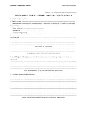 Personal Questionnaire for Employment Application