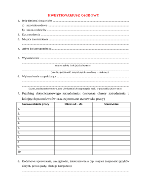 Personal Questionnaire Form