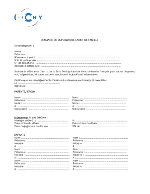 French Family Book Duplicate Request