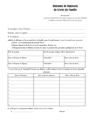 French Family Book Duplicate Request