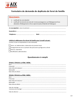 French Family Book Duplicate Request Form