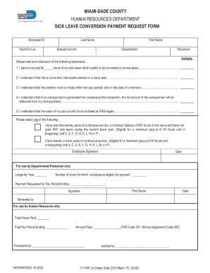 Miami-Dade County Sick Leave Conversion Payment Request Form