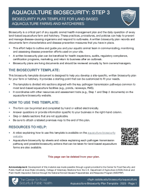 Aquaculture Biosecurity Plan Template