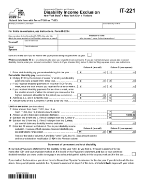 New York Disability Income Exclusion Form IT-221