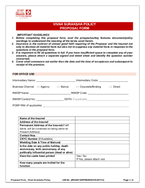 Vivah Suraksha Policy Proposal Form