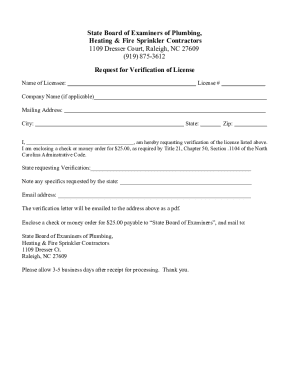 Request for Verification of License