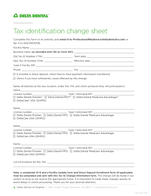 Delta Dental Virginia Tax ID Change Form