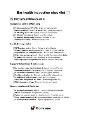 Bar Health Inspection Checklist