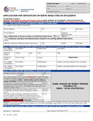 Texas Stillbirth Certificate Application