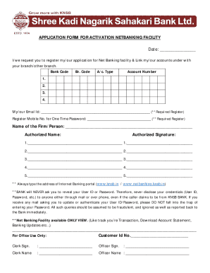 Application Form for NetBanking Facility