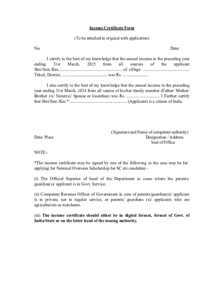 Income Certificate Form - Blank Fillable Template | Fill Out, Print ...