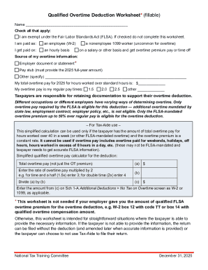 Qualified Overtime Deduction Worksheet