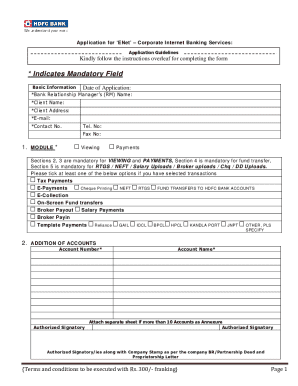 Application for Corporate Internet Banking Services