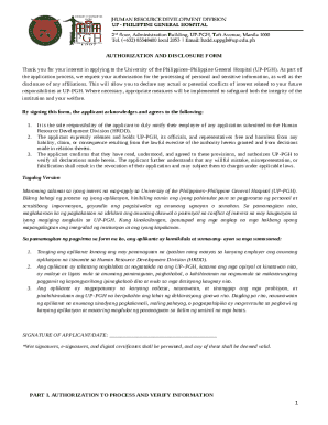 UP-PGH Authorization and Disclosure Form