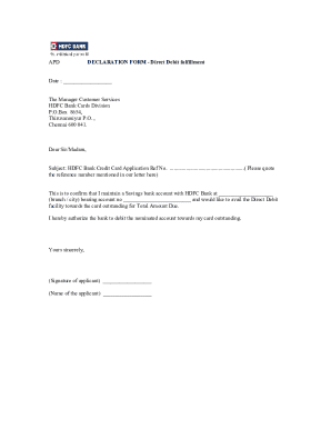 HDFC Bank Direct Debit Authorization Form