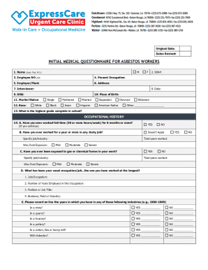 Initial Medical Questionnaire for Asbestos Workers