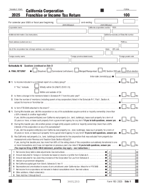 California Corporation Franchise or Income Tax Return 100