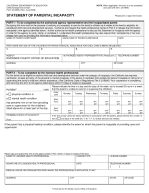 California Statement of Parental Incapacity Form CD-9606